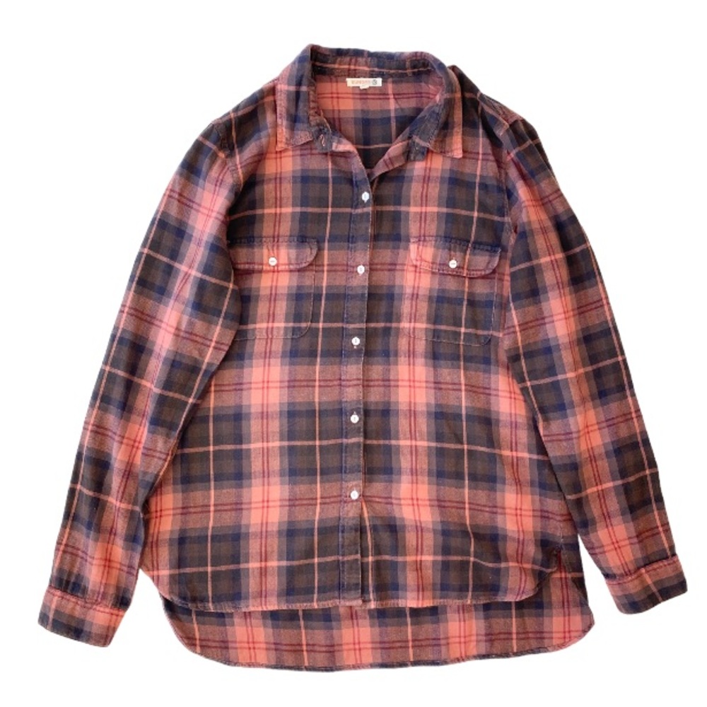 Sundry Flannel Button Down Plaid Top